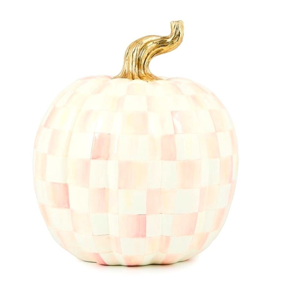 NEW Mackenzie Childs Rosy Check Large Pumpkin in Original Box